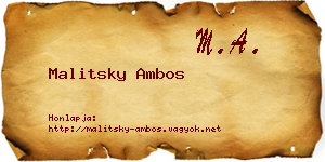 Malitsky Ambos névjegykártya